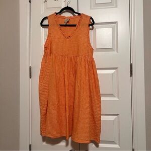 St. John Bay Linen Orange Striped Midi Dress